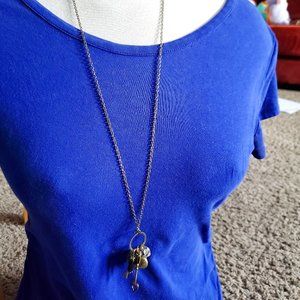 30" Long Bronze Heart and Key Cluster Pendant Necklace Love Theme Fashion Design